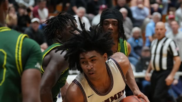 the first half as Don Bosco defeated St. Joseph 60-43 to win the semi final in the Bergen Jamboree played in Hackensack, NJ on February 11, 2023. Don Bosco Defeated St Joseph 60 43 To Win The Semi Final In The Bergen Jamboree Played In Hackensack Nj On February 11 2023